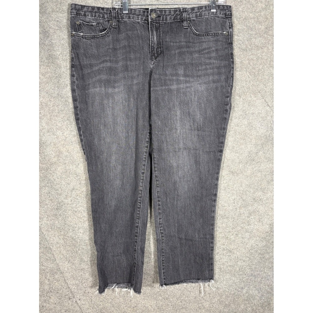 GAP Boyfriend Jeans Washed Black Raw Hem Denim Womens Size 16